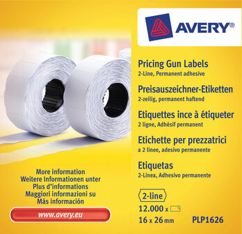 Avery AV-PLP1626 Prijstangetiketten Permanent 26x16mm Wit 10 Rol In Doos