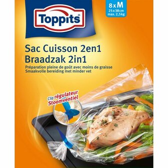 Toppits 2in1 Braad- en Stoomzakken M 8 Stuks