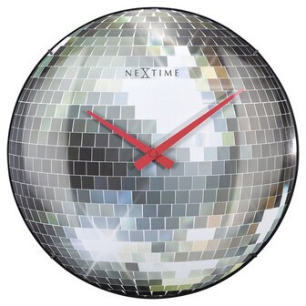 NeXtime NE-3293 Stille Wandklok - 35cm - Discobal - Koepelvormig Glas - &quot;Disco Ball&quot;