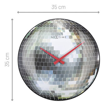 NeXtime NE-3293 Stille Wandklok - 35cm - Discobal - Koepelvormig Glas - &quot;Disco Ball&quot;