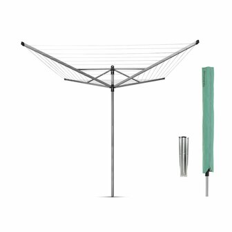 Brabantia Lift-O-Matic Droogmolen 60 m Drooglengte + Grondhaak en Hoes Metallic Grijs