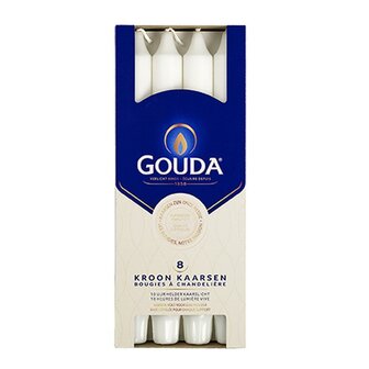 Gouda Kroonkaarsen 24x2.4 cm 8 Stuks Wit