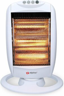 Alpina Elektrische Kachel 1200W Draagbare Halogeen Heater met 3 Warmtestanden 25x9x38 cm Wit