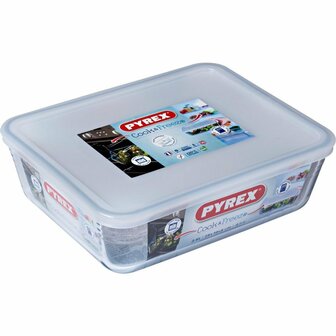 Pyrex Cook &amp; Freeze Glazen Ovenschaal + Deksel 2.6L Transparant