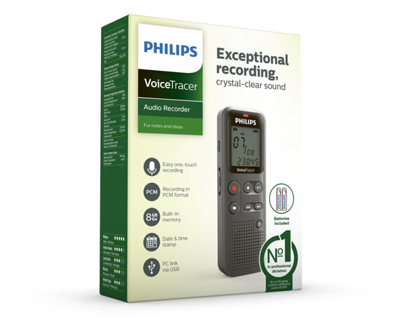 Philips DVT1120 VoiceTracer Audiorecorder Grijs