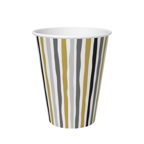 Duni Papieren Bekers Stripes Black and Gold 24 cl 10 Stuks