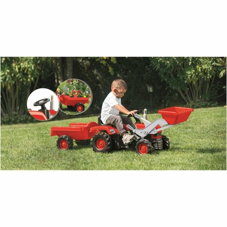 Dolu Traptractor met Aanhanger en Lader Rood/Zwart