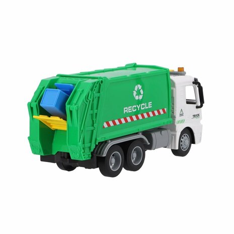 Recycle Vuilniswagen 30 cm + Licht en Geluid Groen/Wit