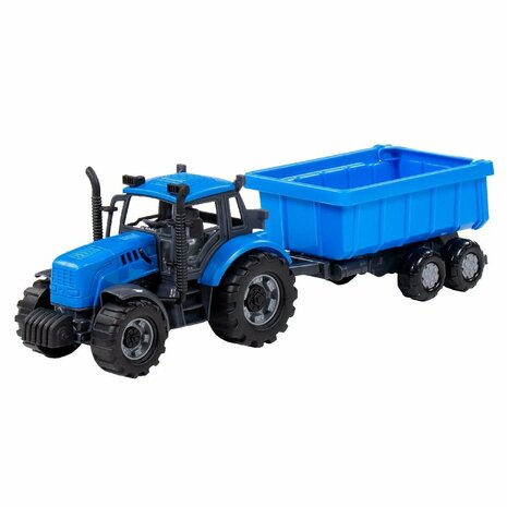 Farmer Frictietractor + Trailer Blauw/Zwart