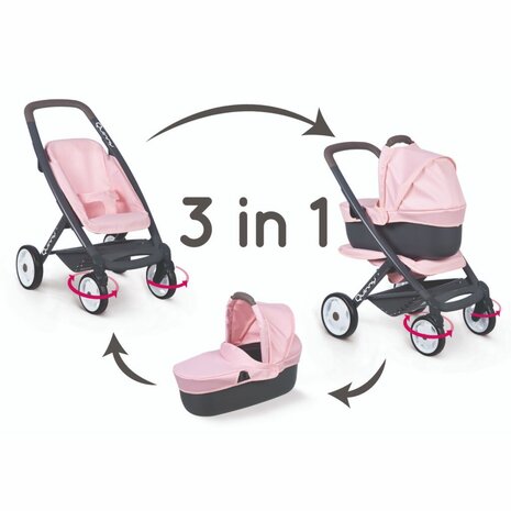 Smoby Quinny 3in1 Poppenwagen Roze/Grijs