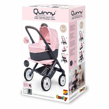 Smoby Quinny 3in1 Poppenwagen Roze/Grijs